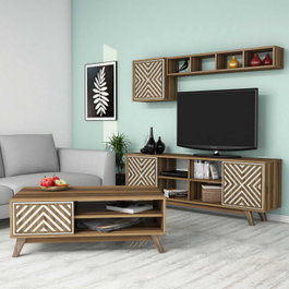 Hanah Home Conjunto de muebles de salón chevron Nogal y crema